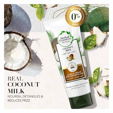 Herbal Essences Coconut Milk Leave-In Conditioner with Certified Plants to Reduce Frizz, 180ml 