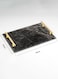 Lowha Decorative Acrylic Serving Tray With Gold Metal Handles And Emperador Marble Design 20x30 cm