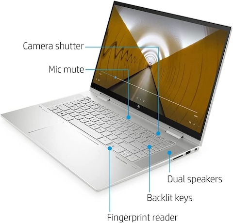 HP Envy X360 2-In-1 2022 15.6&quot; FHD Touchscreen Laptop Computer, Intel Core i7-1165G7, 16GB RAM, 512GB PCIe SSD, Backlit Keyboard, Iris Xe Graphics, B&amp;O Audio, Windows11, Silver, 32GB USB Card