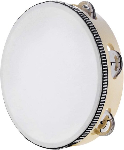 Mike Music Ambourine For Church 8 Inch Hand Held Drum Bell Birch Metal Jingles Percussion Musical Educational Toy Instrument For Ktv Party Kids Games By Mike Music (8 Inch, White)