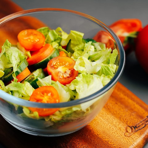 Royalford Glass Mixing Bowl RF11233, 2.7L Transparent Mixing And Serving Bowl Suitable For Snacks, Salads, Noodles, Multicolor