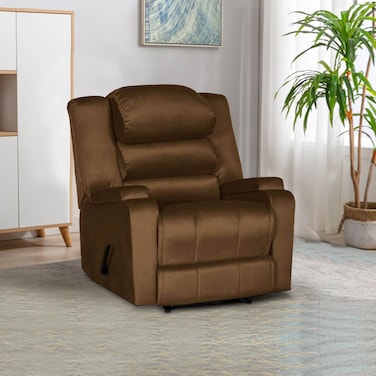 إن هاوس كرسي استرخاء هزاز ودوار منجد بالمخمل مع صندوق تخزين - بني - AB07