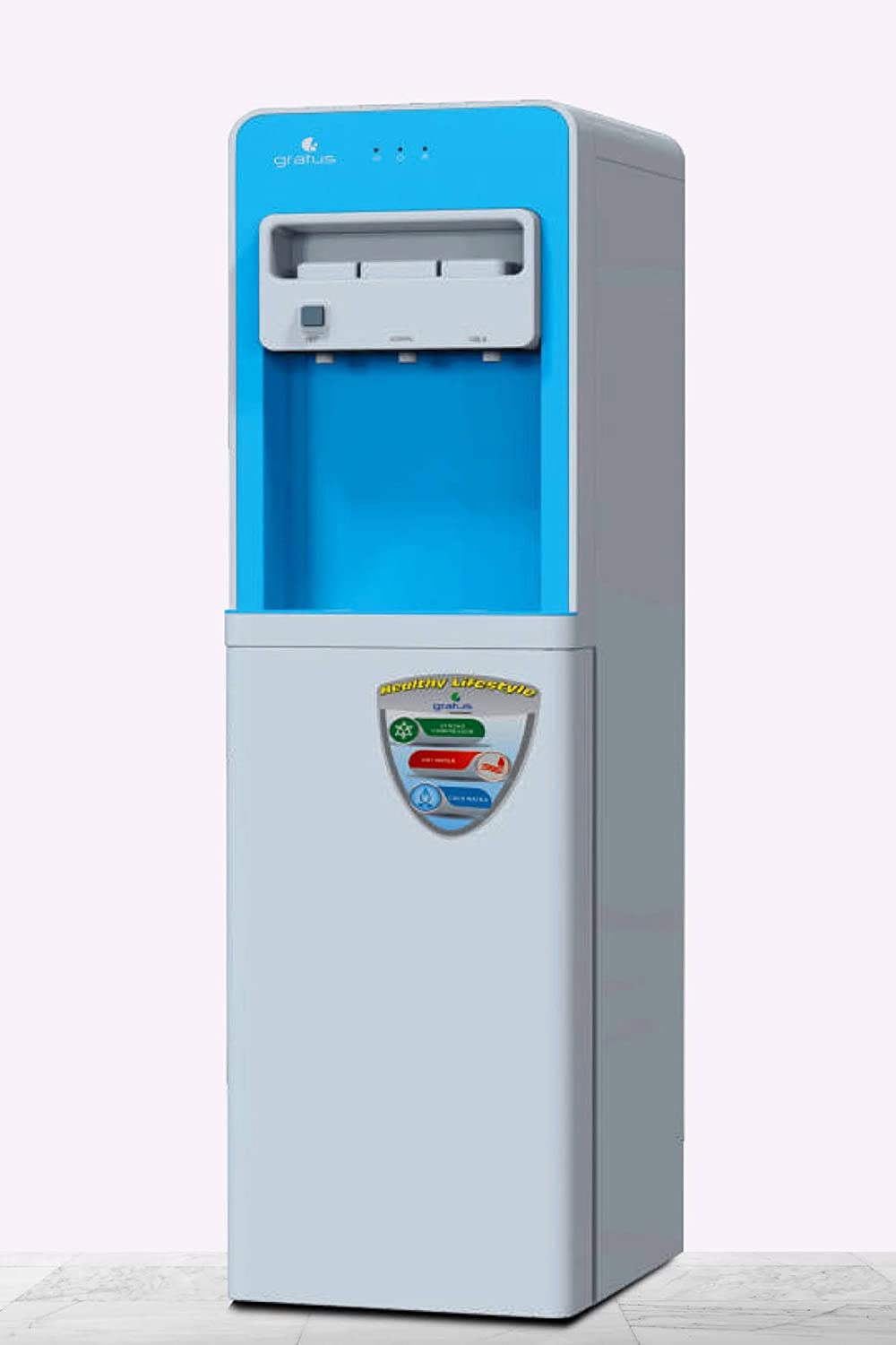 Gratus Hot &amp; Cold 3 Tap Floor Standing Water Dispenser With Storage Cabinet, GWD2132ACFCW (1 Year Full &amp; 2 Year Compressor Warranty)