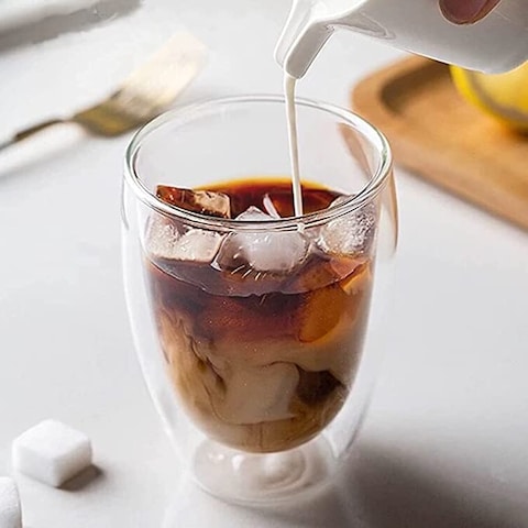 Double Walled Glass Coffee Mugs, Large Insulated Layer Coffee Cups, Clear Borosilicate Mugs, Perfect for Cappuccino, Tea, Latte, Espresso, Wine, Microwave Safe (12OZ/350ml, 4-piece set)