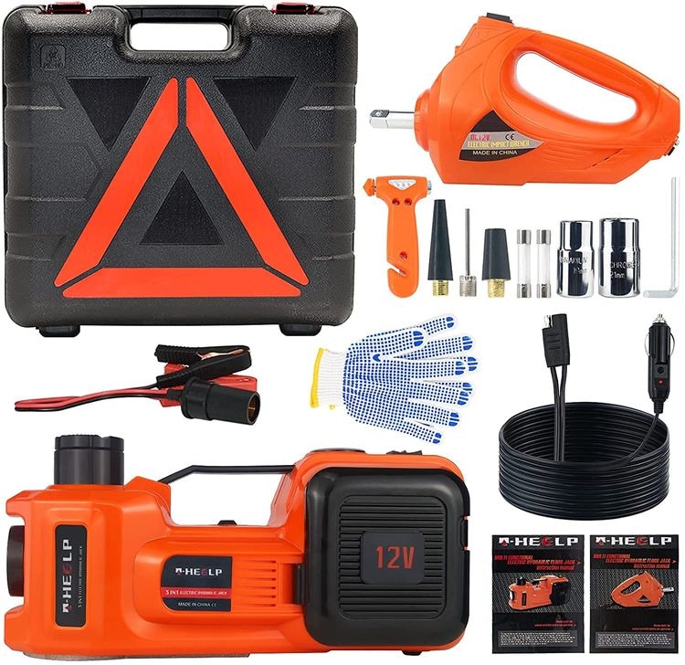 5 Ton 12V DC Auto Car Electric Hydraulic Floor Jack Lift And Impact Wrench With Tire Inflator Premium Quality With Box