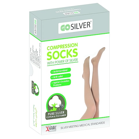 Go Silver Panty Hose Compression Socks,Class 2 (23-32 mmHG) Open Toe Flesh Size 4