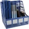 Generic File Rack Documents Organizer Holder Magazine Sorter Desktop Box Book Shelf Plastic Storage 4 Slot Freestanding Diy Caddy For Notebook Home School Office (Blue)