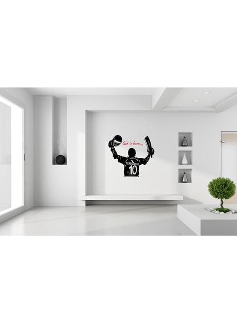 Spoil Your Wall Sachin Cricket Pose Wall Sticker Black 60x50cm