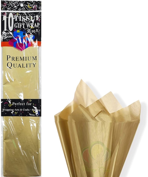 Party Time 10-Pieces Gold Tissue Gift Wrap, 10 Sheets Gift Wrapping Paper for Home, Kitchen, Weddings, Birthday Party, Showers, Arts Crafts, DIY - Party Supplies
