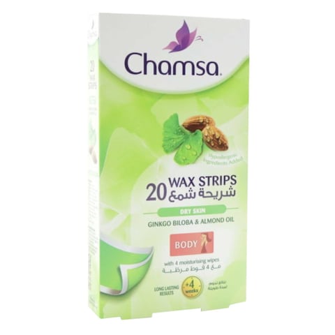 Buy CHAMSA 20 WAX STRIPS DRY SKIN WITH GINKO BILOBA  ALMOND OIL in Kuwait