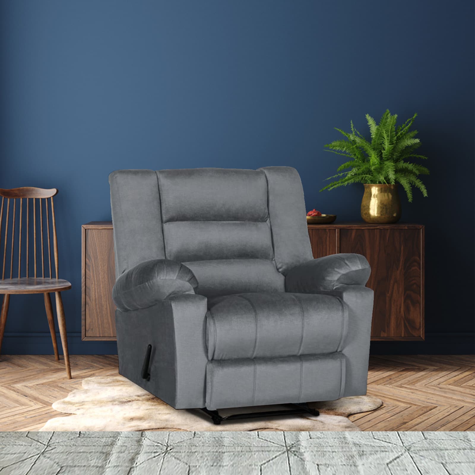 Thumbnail image for In House Velvet Rocking Recliner Chair - Grey - Nice 02