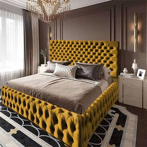 إن هاوس فالينسا هيكل سرير منجد بالمخمل - نفر ونص - 200×160 سم - ذهبي