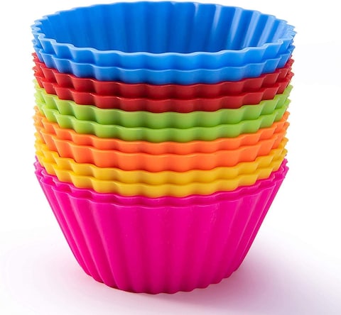 Generic Set Of 12 Pieces (1 Dozen) Round Shaped Silicon Cake Baking Molds Jelly Mold Silicon Cupcake Pan Muffin Cup