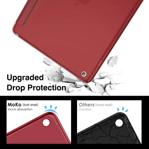 Moko Case Fit New iPad 8th Generation 10.2&quot; 2020 / 7th Gen 2019, 10.2 With Stand, Soft TPU Translucent Frosted Back Cover Slim Smart Shell For Inch, Auto Wake/Sleep, Red