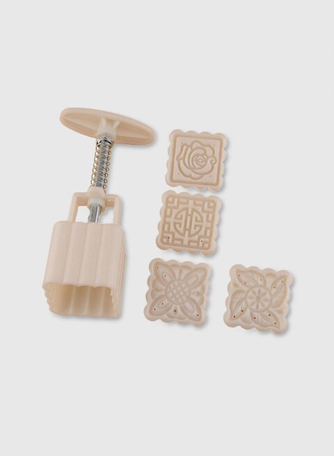 Generic 4 Stamps Square Moon Cake Decoration Mould Beige 4.5 x 4.5 x 4centimeter