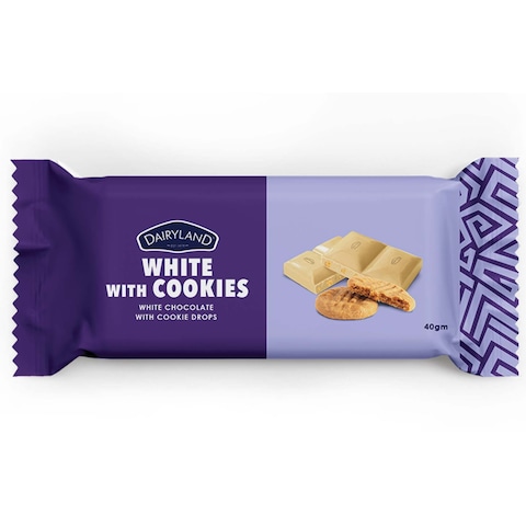 Dairyland White With Cookies Chocolate Bar 40G