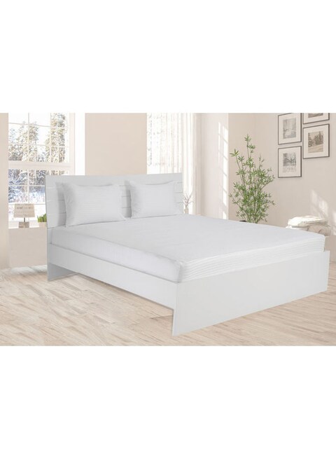 Krude Fitted Sheet 1Pc-Fabric: 100% Cotton 250Tc Sateen 1cm Stripe Cotton, White 100X200+25cm