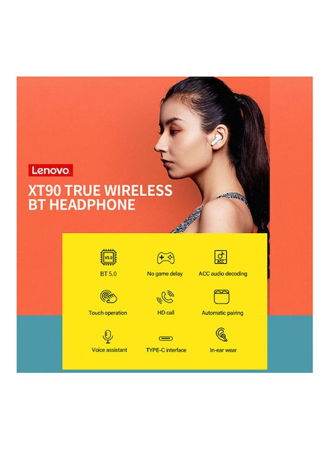 Lenovo XT90 Wireless BT Waterproof Headphone With Touch Control Black