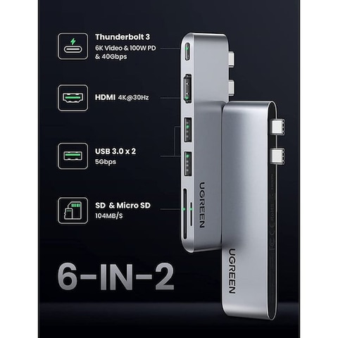 UGREEN Dual USB-C TO HDMI+2*USB 3.0 A+TF/SDUSB-C Female Converter Multifunction Adapter