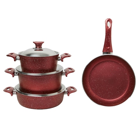 In House 7 Pieces Turkish Granite Cookware Set With Steel Lid - Red