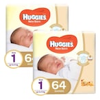 Buy Huggies Extra Care Diaper Pants Size 1 Newborn 5kg White 64 Diapers Pack of 2 in UAE