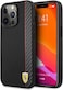 CG Mobile Ferrari Hard Case PU Smooth And Carbon Effect Vertical Stripe Metal Logo For iPhone 13 Pro Max (6.7") - Black