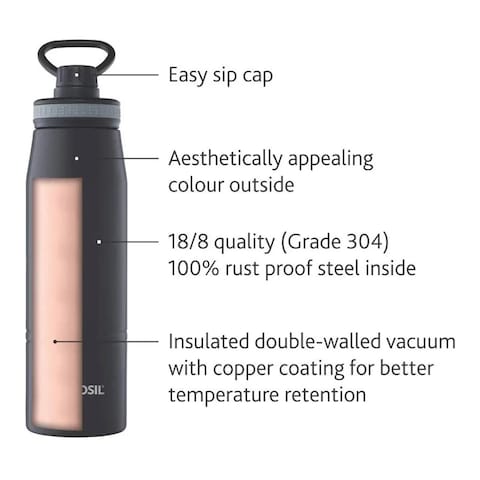 Borosil GoSport Vacuum Insulated Bottle Black 900ml