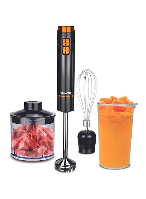 Sonashi 4-In-1 Countertop Hand Blender Set With Chopper/Calibrated Beaker And Whisk 700ml 250 W SHB-185JCW Black