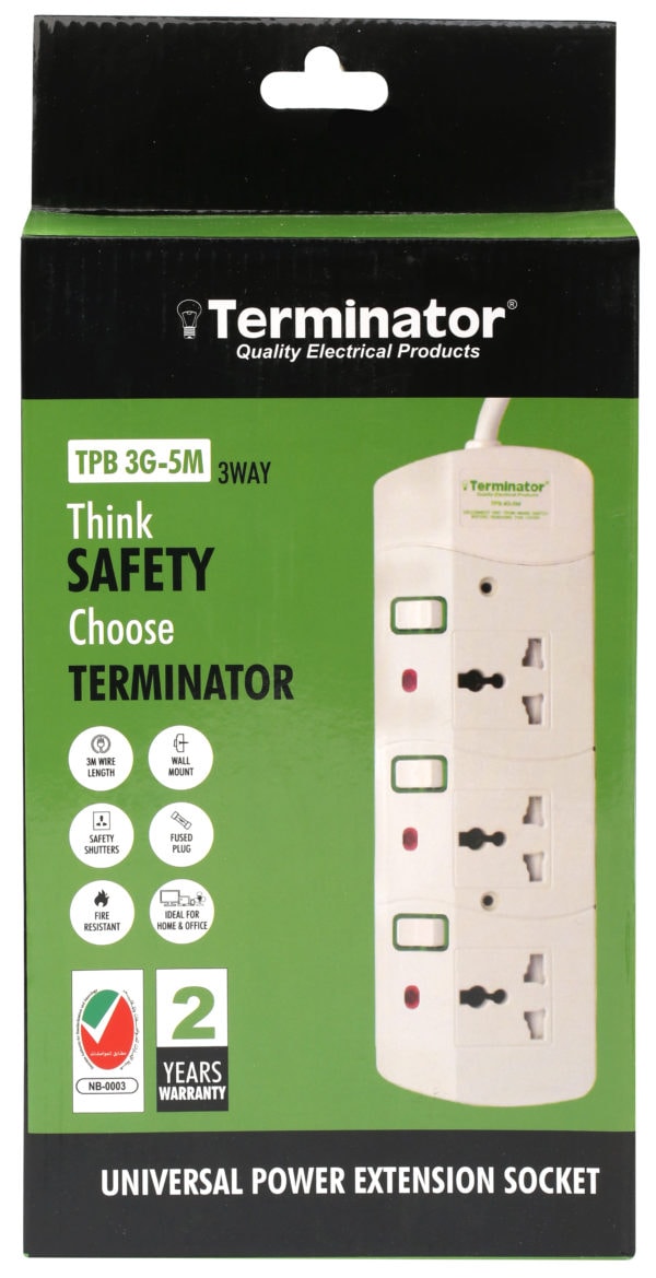 Buy Terminator 3 Way Universal Power Extension Socket With 13A 5M Esma ...