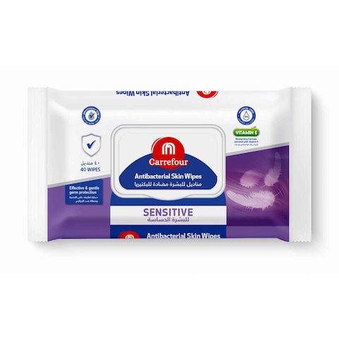 Carrefour Antibacterial Skin Wipes Sensitive White 40 Wipes