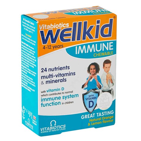 Vitabiotics Wellkid Immune System Function Multi-Vitamins And Minerals Chewable Supplements 30 Tablets