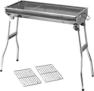 رويال فورد شواية شواء 73 × 33 × 69 سم - شواية شواء ستانلس ستيل، مدخنة فحم للشواء، شواية محمولة قابلة للطي لـ 5-10 اشخاص لحديقة العائلة في الهواء الطلق للطبخ والتنزه والنزهات والتخييم وحفلات الشواء