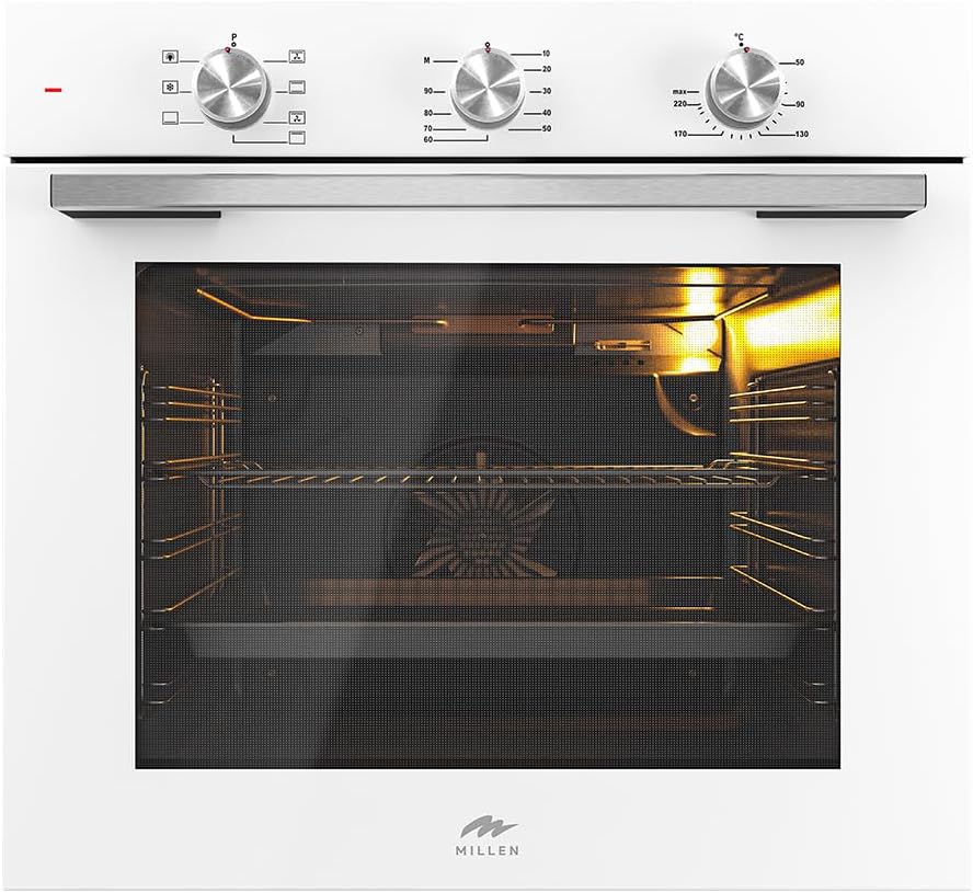 MILLEN MEO 6001 WH 78L Electric Oven - Energy Class A, 60 cm, 7 Cooking Modes, SCHOTT Double Glass Door, Glass finish, Mechanical Control with Timer, 3 Year Warranty