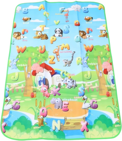 Baby Play Mat Single Side Climbing Mat, Anti Slip Soft Crawling Mat with Fabric Covering Edge, Drawing of Alphabet Figures &amp; Animals