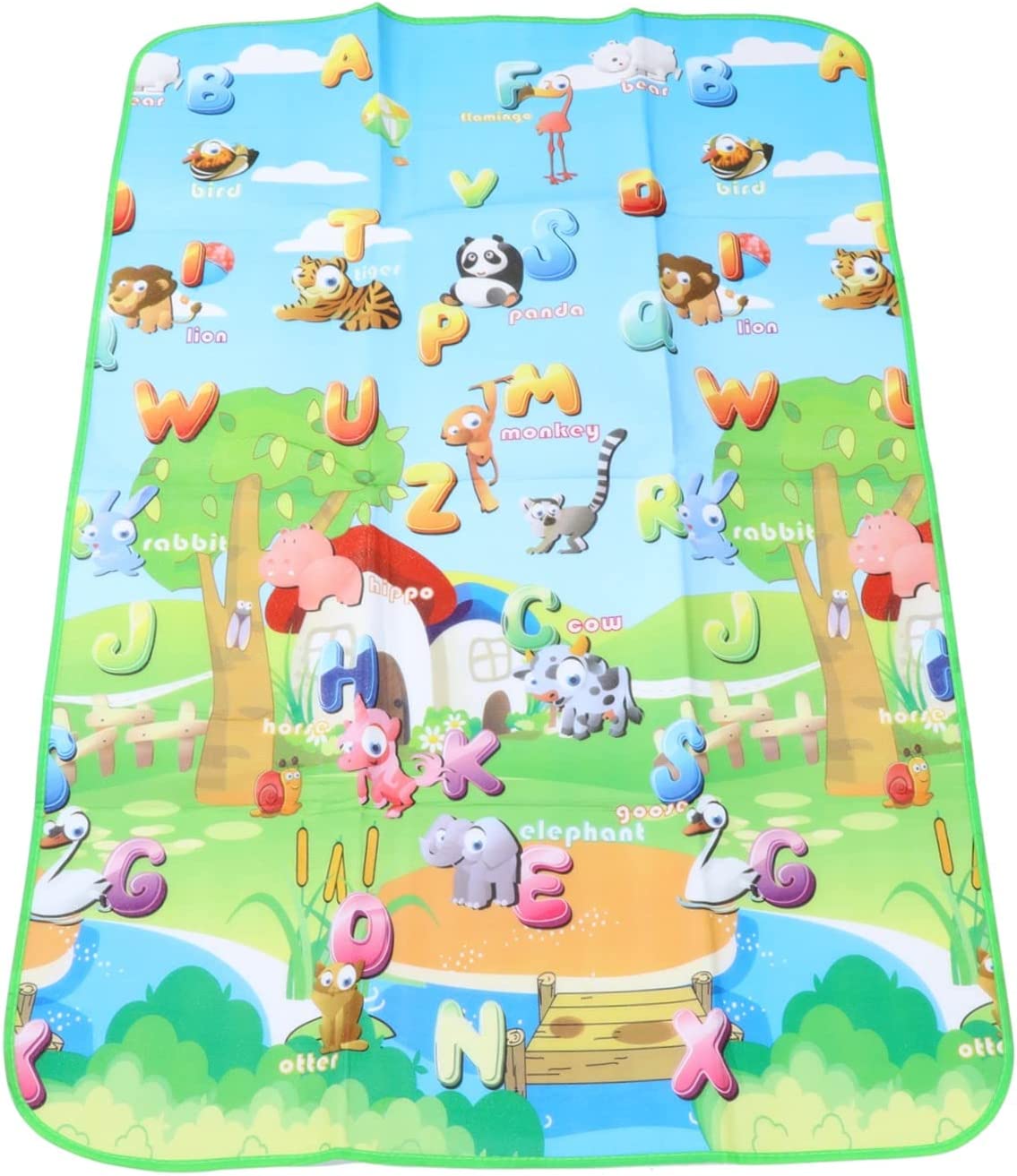 Baby Play Mat Single Side Climbing Mat, Anti Slip Soft Crawling Mat with Fabric Covering Edge, Drawing of Alphabet Figures &amp; Animals