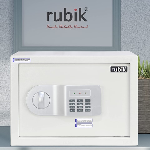 Rubik Safe Box A4 Document Size Locker Security Safety Deposit With Key And Keyless Entry, RB25AJ, (35X25X25Cm) White