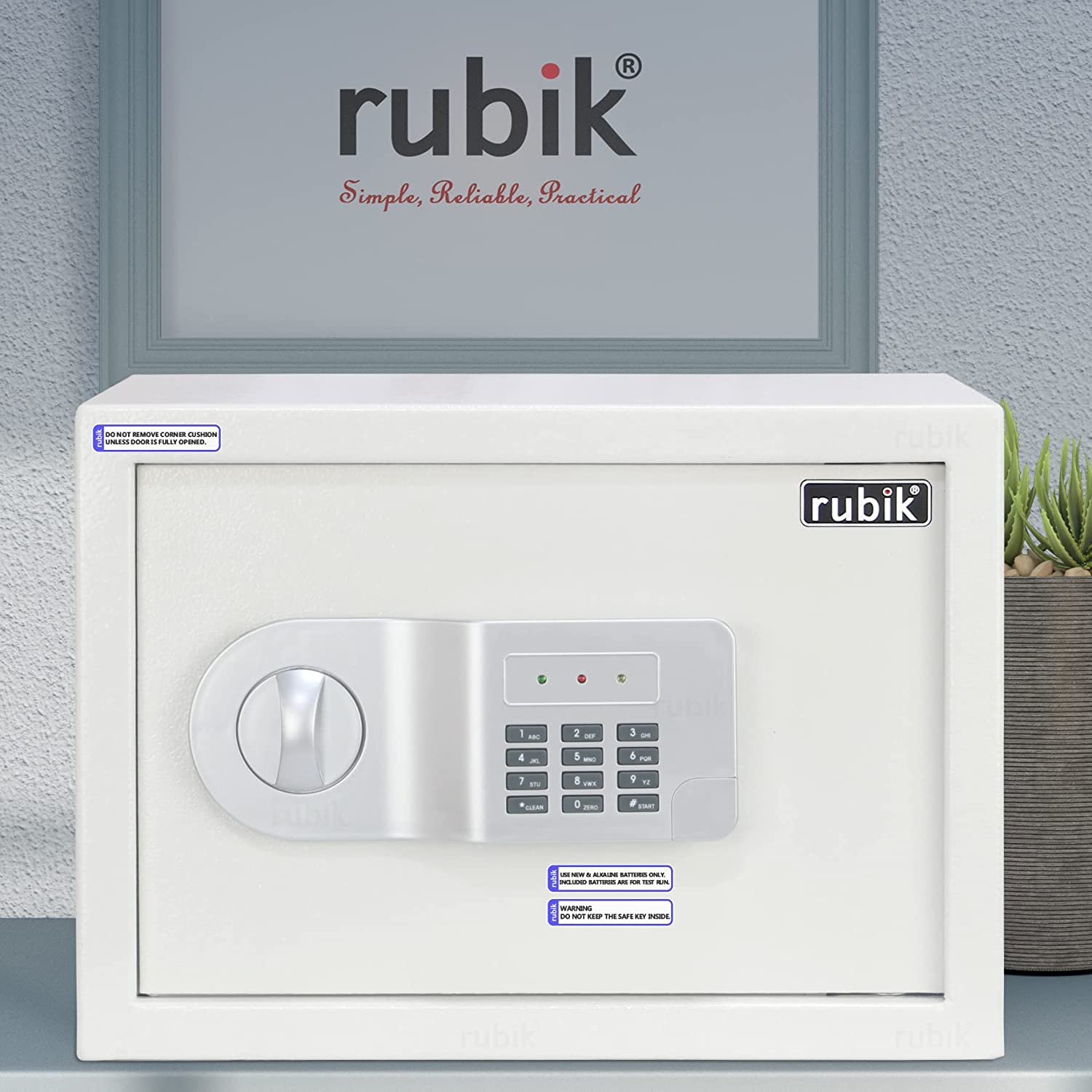 Rubik Safe Box A4 Document Size Locker Security Safety Deposit With Key And Keyless Entry, RB25AJ, (35X25X25Cm) White