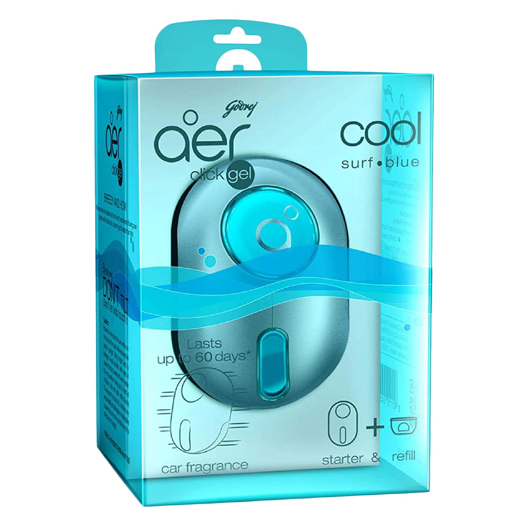 Godrej Aer Car Air Freshener Click Gel Cool Surf Blue 10g