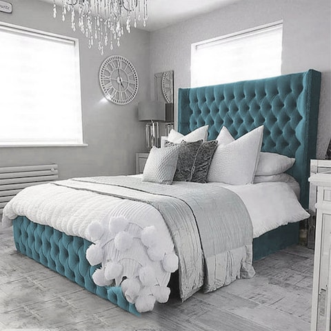 إن هاوس بورغاس هيكل سرير منجد بالمخمل - نفر ونص - 200×160 سم - تركواز