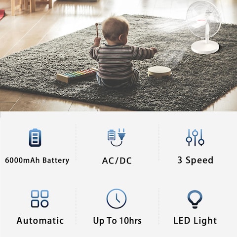 STARGOLD 12 Inch Rechargeable Table Fan With 4 SMD LED Light
