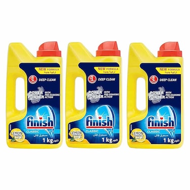مسحوق غسيل لغسالات الاطباق من فنش بالليمون - 1 كجم - 2+1 عبوة