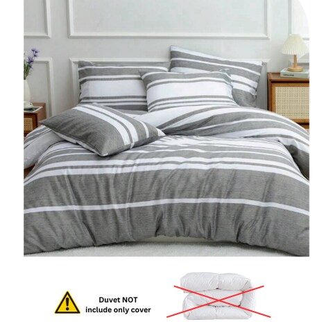 Luna Home King Size 6 Pieces, Gray Stripe Design Bedding Set