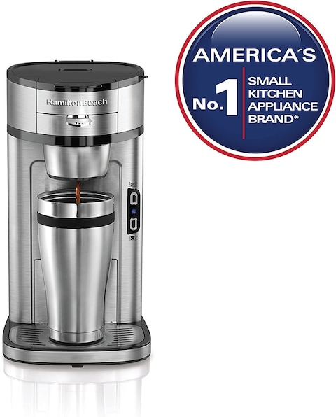 Hamilton Beach Scoop Single Serve Coffee Maker, Unique Heater For Hotter Faster Better Taste, Simple Scoop Place Brew, 220-240V, 50-60 Hz, UK Plug, Stainless Steel (49981-SAU), UAE Version