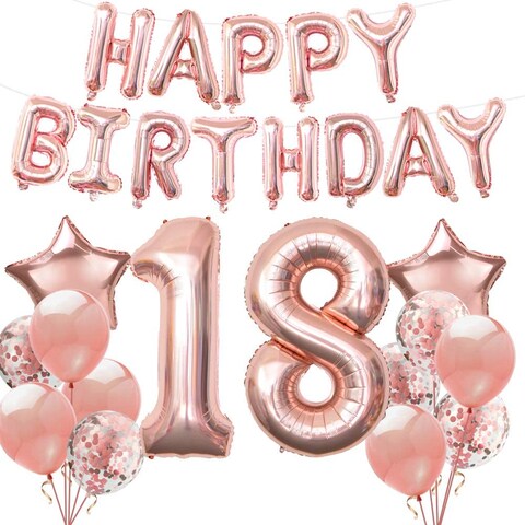 Rose Gold Birthday Party Decoration Happy Birthday Banner Rose Gold and Confetti Balloon Birthday Party Decorations Unique Decorations for 18th 21st 30th 40th 50th Birthday&hellip; (18th Birthday)&hellip;