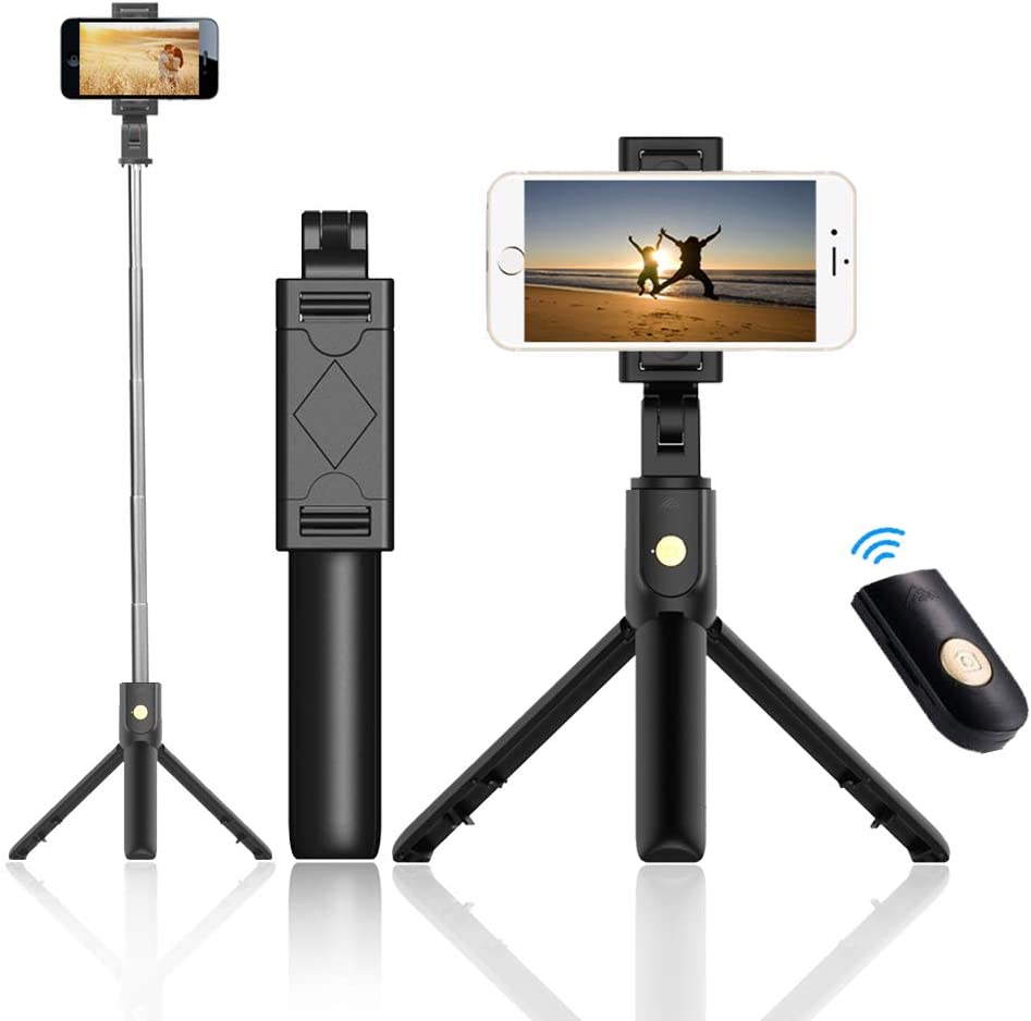 K07 Selfie Stick Tripod with Detachable Bluetooth Wireless Remote Shutter 