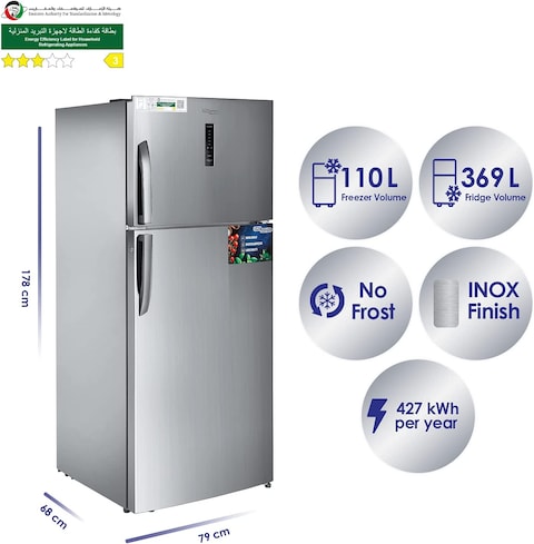 Super General 479L Net Capacity Double Door Refrigerator, Inox, SGR615I