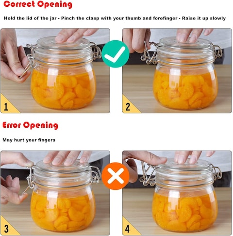 Star Cook Airtight Glass Canister Set of 6 - 17oz Food Storage Jar Round Clear Preserving Seal Wire Clip Fastening for Kitchen Canning Cereal,Pasta,Sugar,Beans,Spice