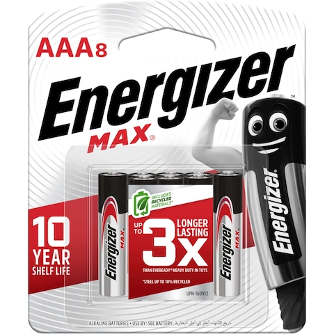 Energizer Max AAA Alkaline Batteries (E92BP) - Pack of 8