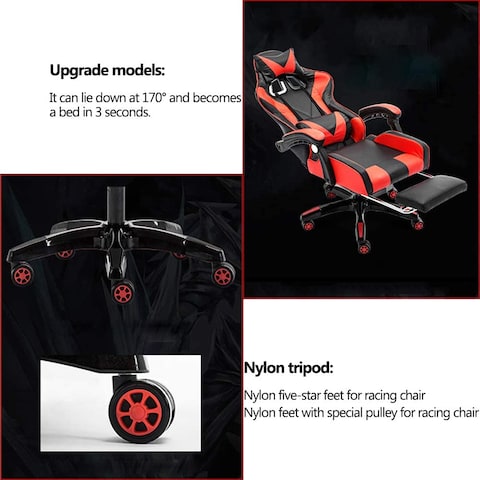 Gaming Chair, Video Gaming Chair, PU Leather High Back Ergonomic Swivel Racing Computer Chair Task Chair, Rolling Office Chair with Lumbar Support and Retractible Footrest for Gaming and Relax (Red)