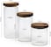 Cuisine Art Round Glass Storage Jars with Acacia Wood Lids -Set of 3 Transparent Borosilicate Airtight Glass Container, Stackable for Storing Kitchen Food, Grains, Coffee Beans, Tea 500+750+1000ml